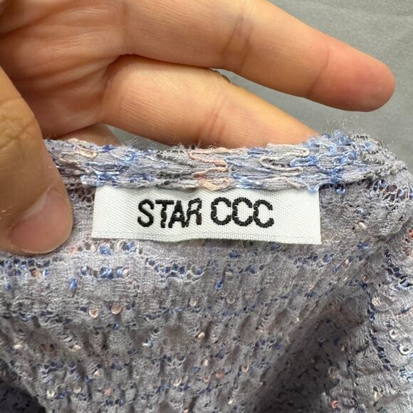 Vintage 90s Star CCC textured knit pastel sleeveless top square neck USA size L - Picture 7 of 8